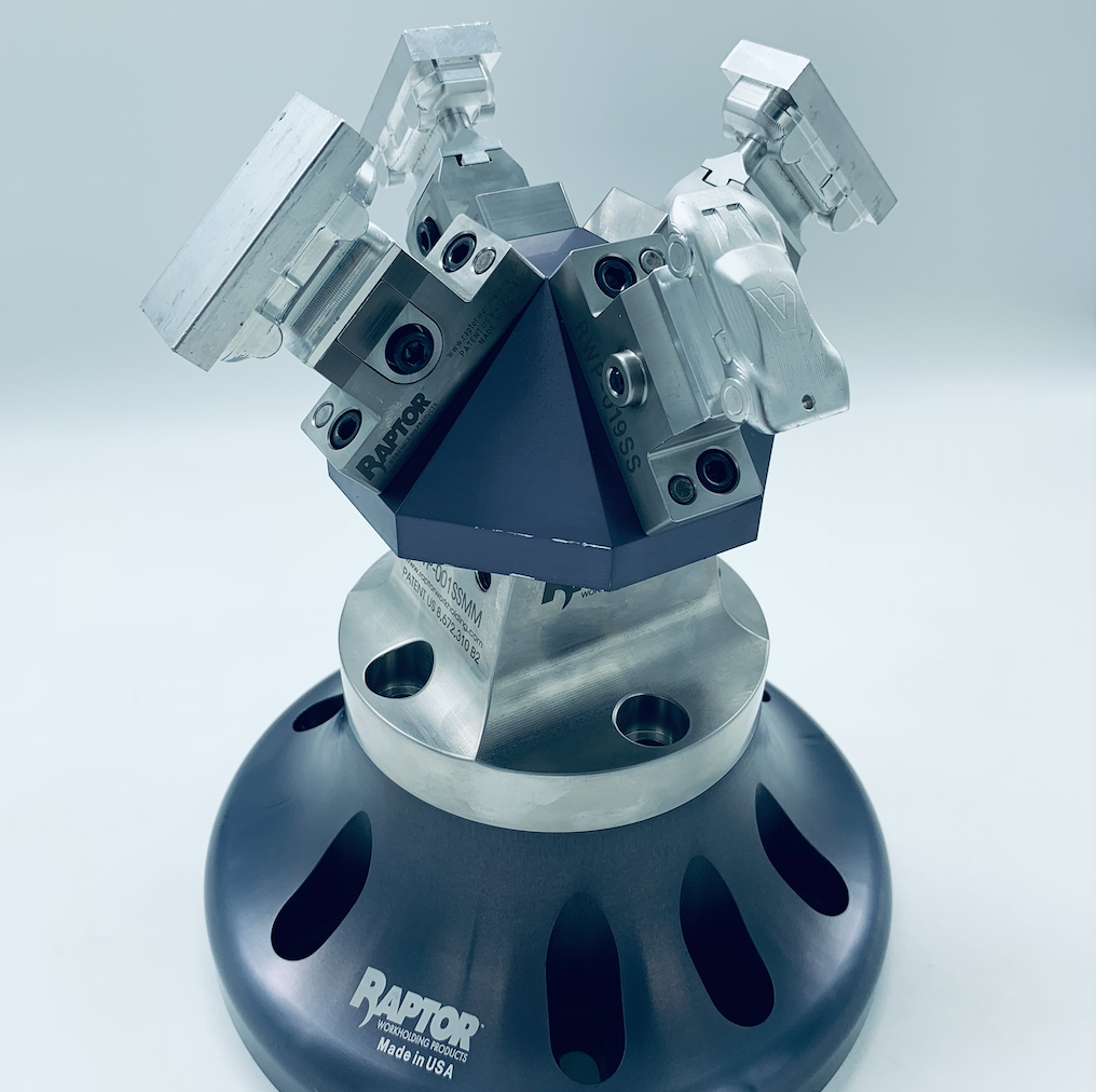 After accepting Raptor’s 720 Challenge, some shops are enjoying well over 680 hours a month of run time per machine (image courtesy of Raptor Workholding Products Inc.).